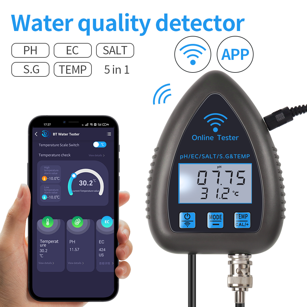 Ph Meter Digital Water Tester - Tuya เครื่องวัดคุณภาพน้ำแบบ5 in 1, เครื่องทดสอบออนไลน์ tds/ec/salt