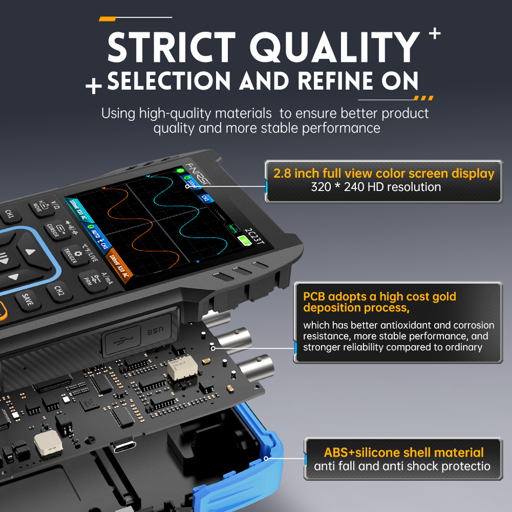 Fnirsi Digital Oscilloscope Handheld - 2C23T ออสซิลโลสโคปดิจิทัลแบบ 3-in-1 ความถี่ 10MHz ช่องสัญญาณคู่