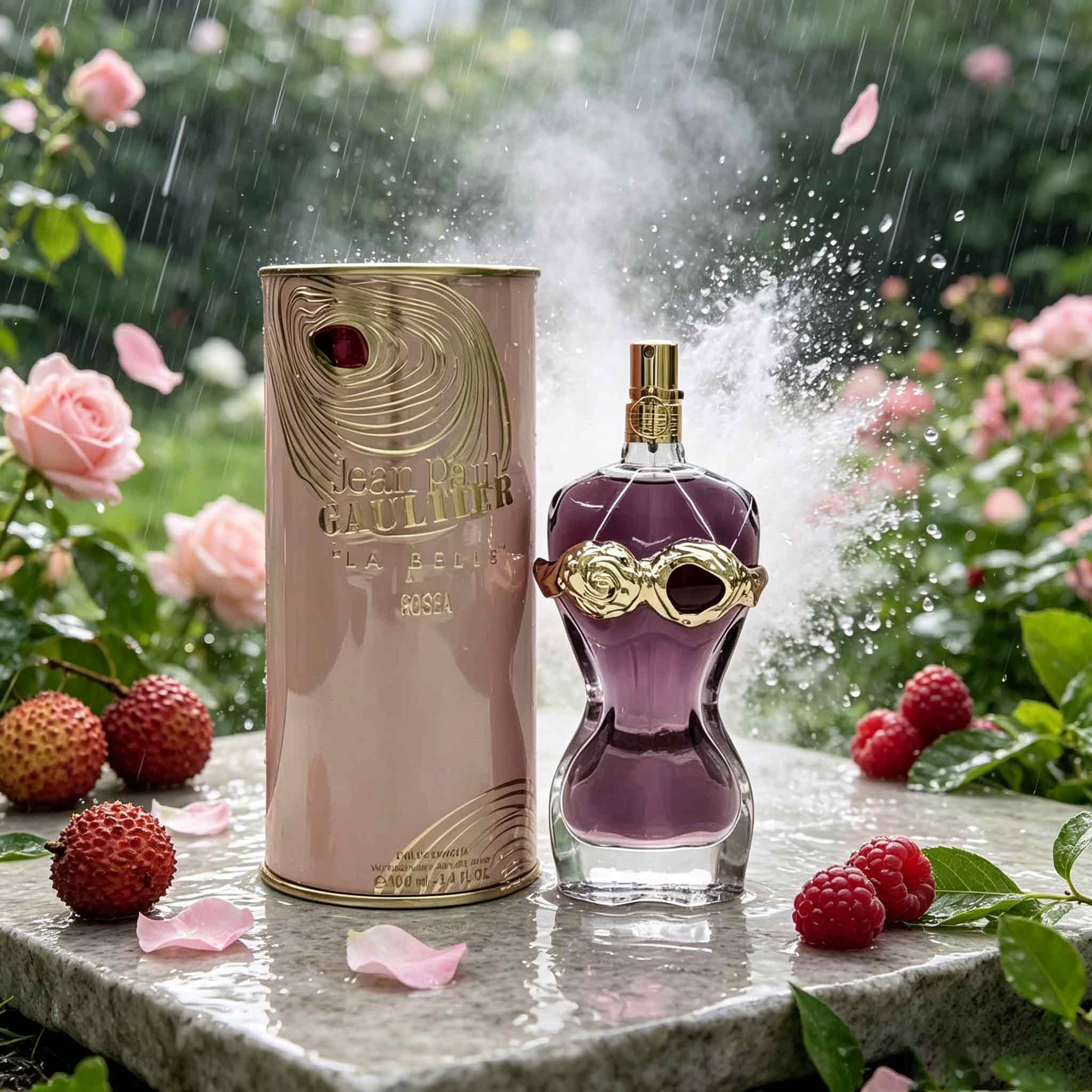 Packaging - น้ำหอมลาเบลล์โรเซีย ลักซ์ชัวรี แคนิสเตอร์ กล่องของขวัญ บรรจุภัณฑ์สีชมพู-ทองพร้อมลวดลายดอกไม้และกลิ่นหอมของผลไม้ที่โรแมนติก ตัวเลือกพรีเมียมสำหรับเป็นของขวัญวันหยุดสำหรับสุภาพสตรี