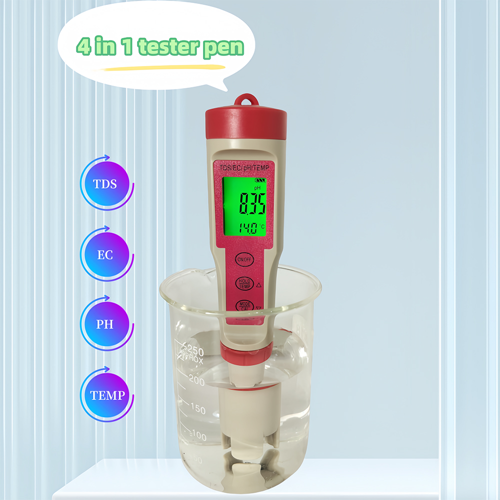Ph Meter Digital Water Tester - เครื่องวัดคุณภาพน้ำแบบปากกา 4 in 1 พร้อมไฟแบ็คไลท์ วัดค่า