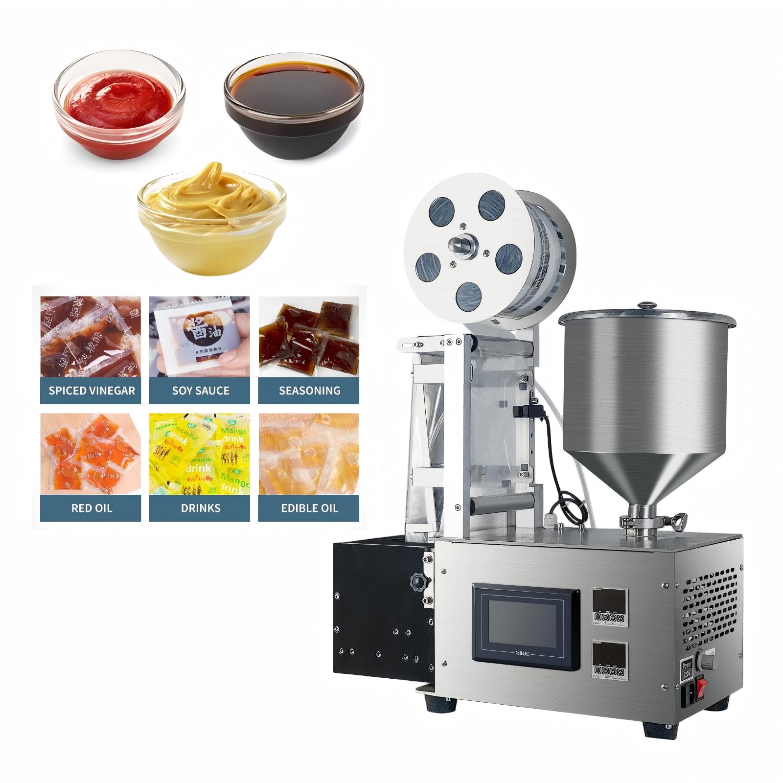 Packaging - เครื่องบรรจุซอสเหลวอัตโนมัติแบบต่อเนื่อง บรรจุเร็ว พร้อมระบบฉีกสำหรับบรรจุภัณฑ์น้ำมันแคปซิโคลและซอสเนื้อครีมในถุงพลาสติกขนาดเล็ก