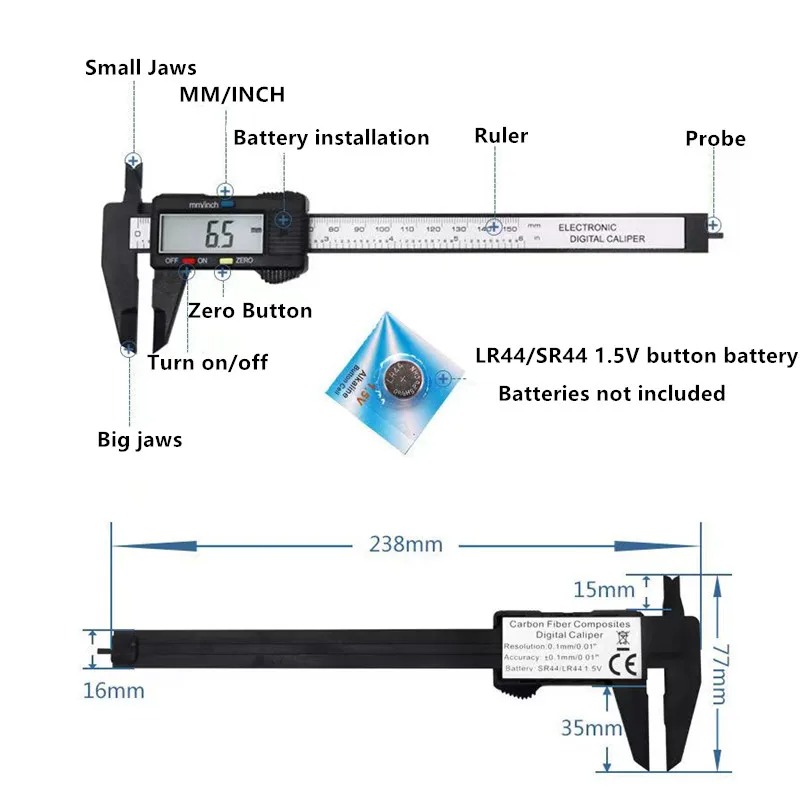 เวอร์เนียร์คาลิปเปอร์ดิจิตอล 1 - Digital Caliper 150Mm Stainless Steel บทวิจารณ์และราคา