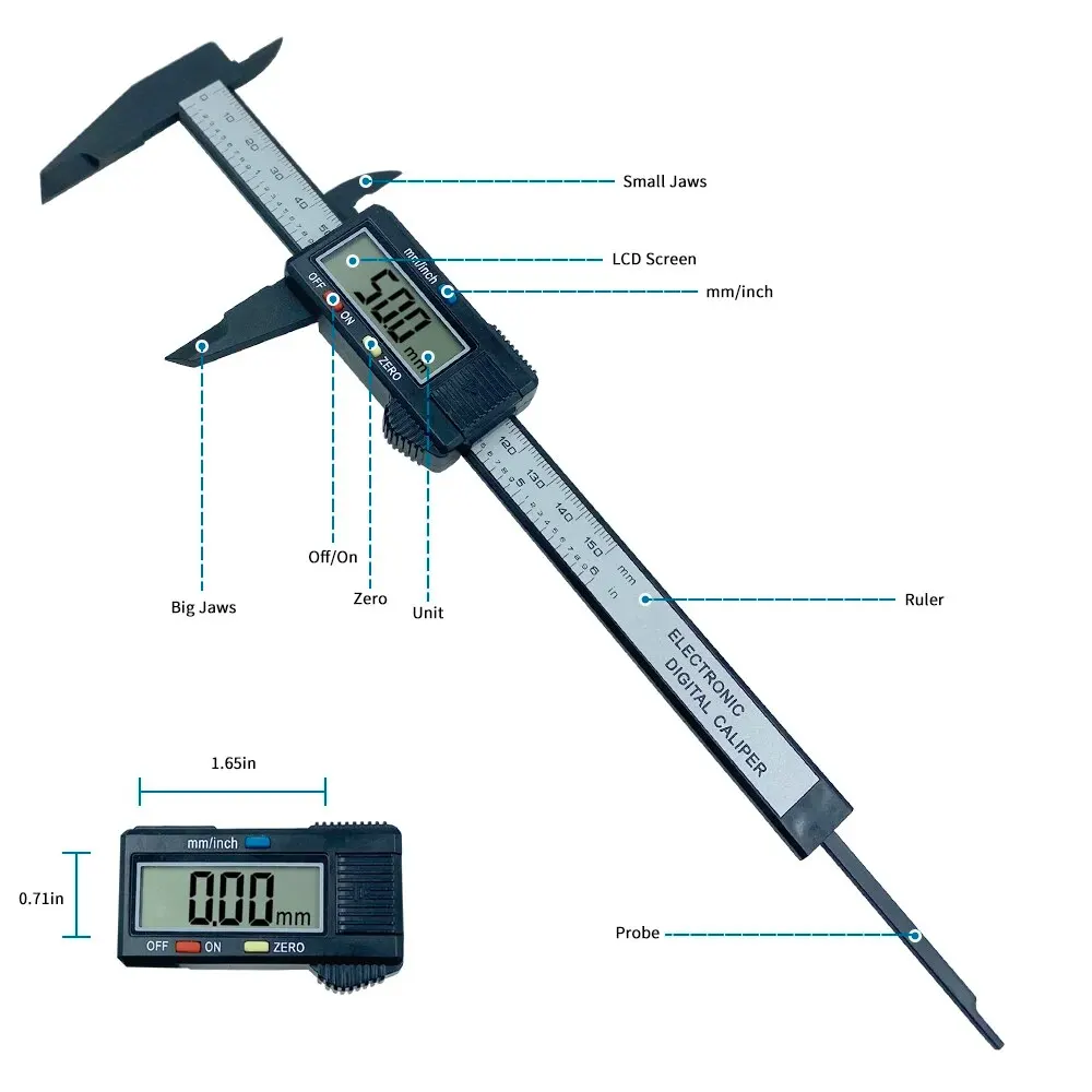 คาลิปเปอร์ดิจิตอลคาร์บอนไฟเบอร - Digital Caliper 150Mm Stainless Steel บทวิจารณ์และราคา